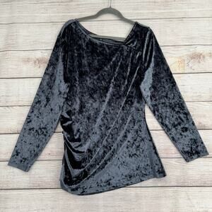 Betabrand Velvet Asymmetrical Neck Ruched Side Blouse Womens XXL Ink Black